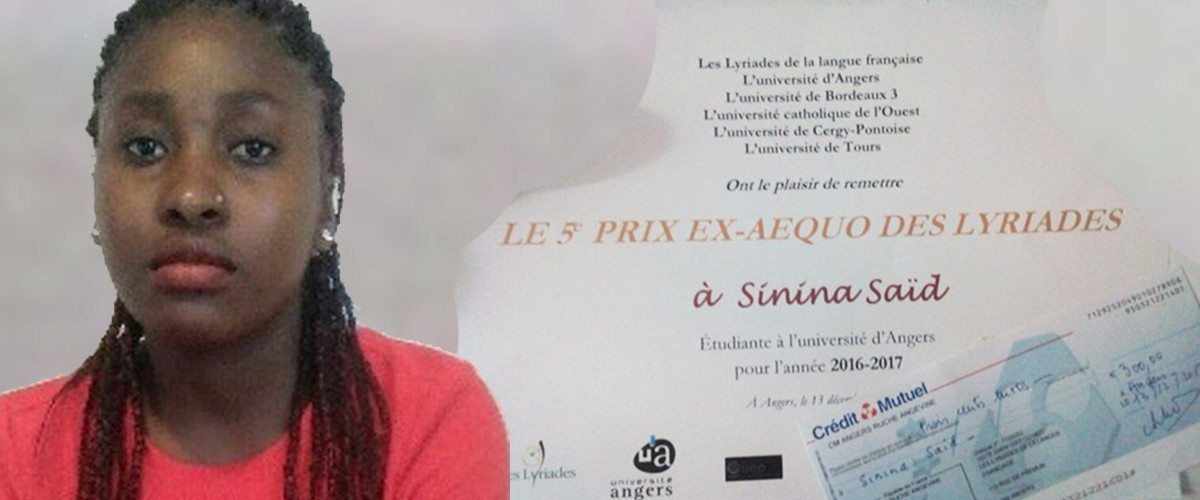 Sinina SAID, une Mahoraise lauréate du 5<sup>e</sup> Prix des Lyriades 2017